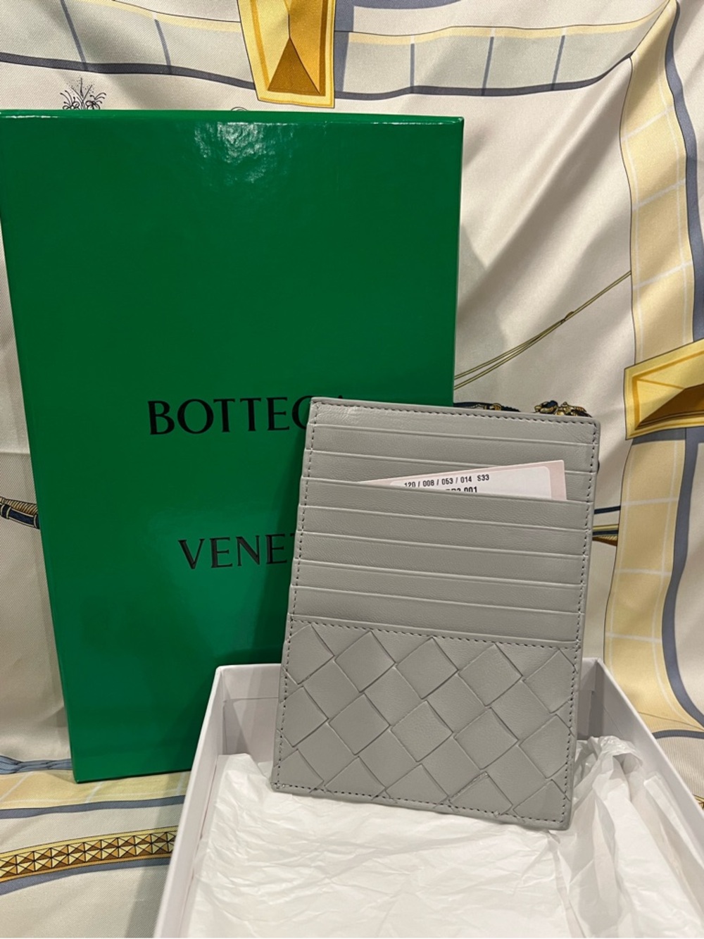 NWT Bottega Veneta Zipped Card Holder in Intreccio Grainy Leather